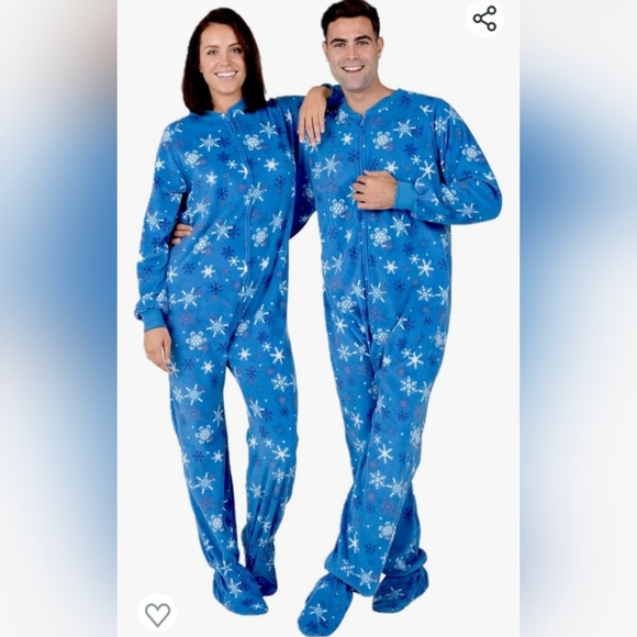 918 Adult unisex Footed one piece Hooded Pajamas Snowflakes pattern - Picture 1 of 3